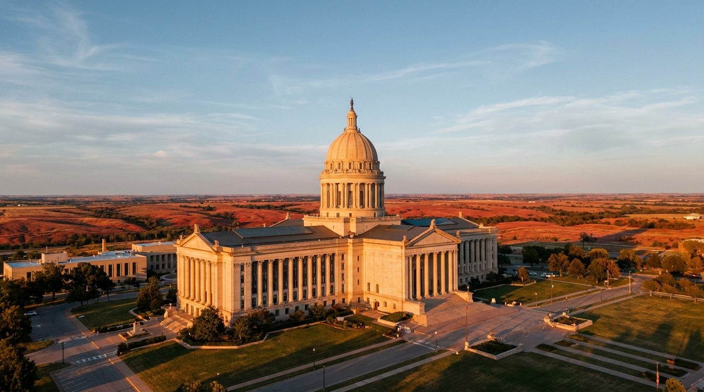Oklahoma state capitol building at golden hour