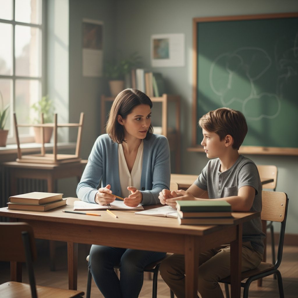 Teacher and student in discussion