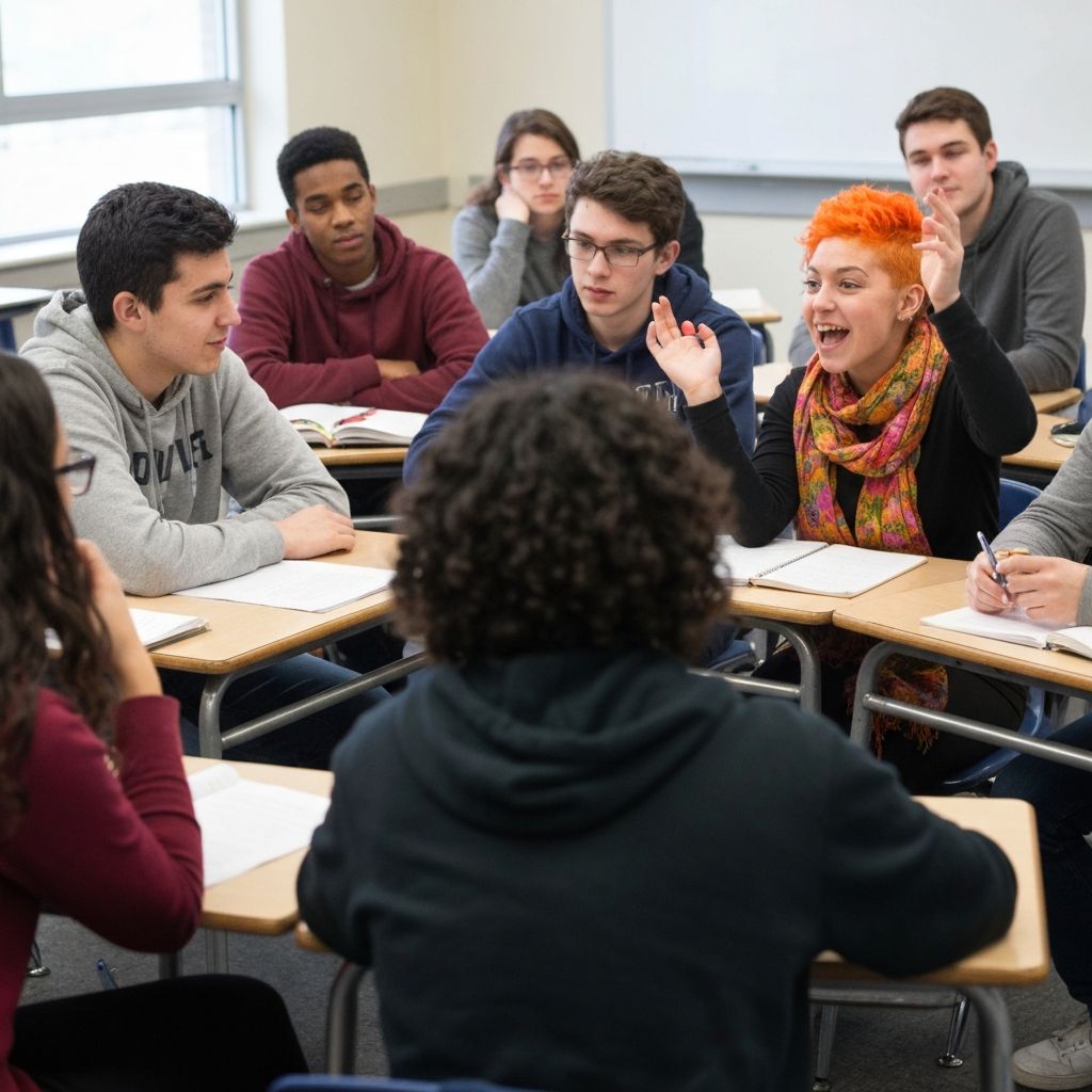 Students participating in oral defense assessment discussion