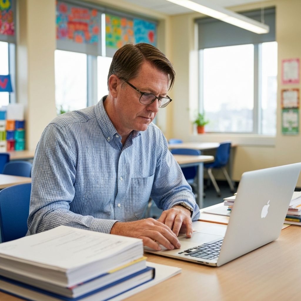 Teacher reviewing AI detection results on laptop