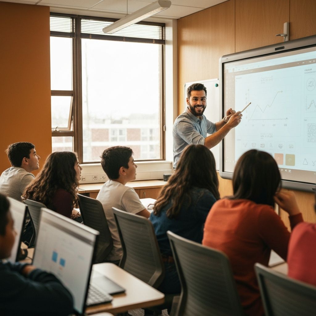 Teacher using interactive technology to engage students in modern classroom